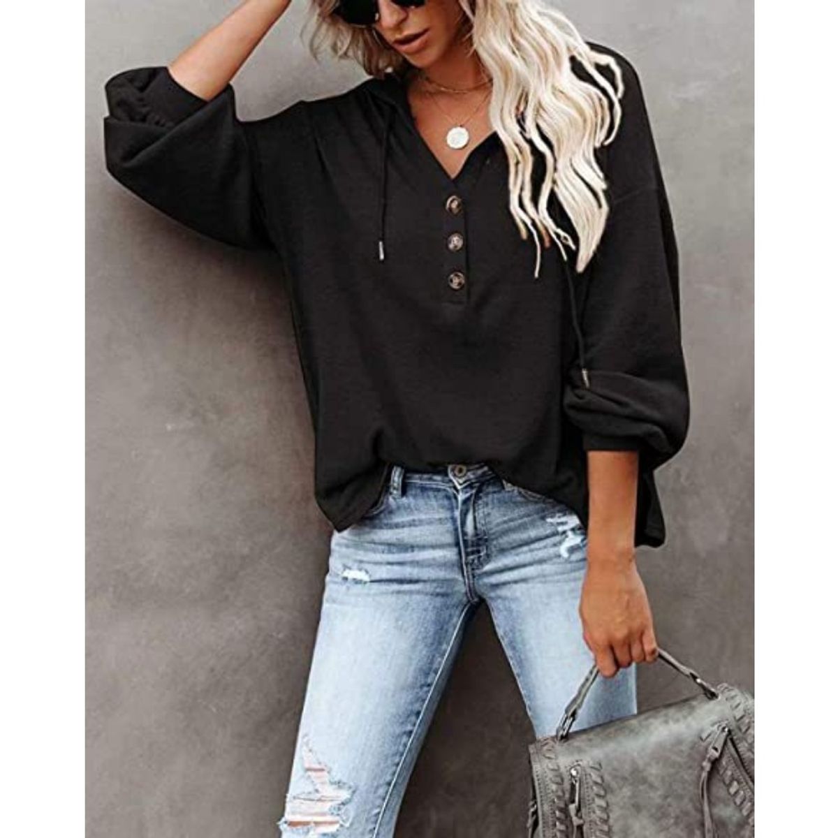 GIOIO - Buzo Liso Holgado Capucha Casual Figura Esbelta​