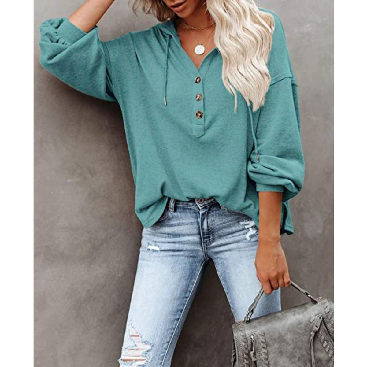 GIOIO - Buzo Liso Holgado Capucha Casual Figura Esbelta​