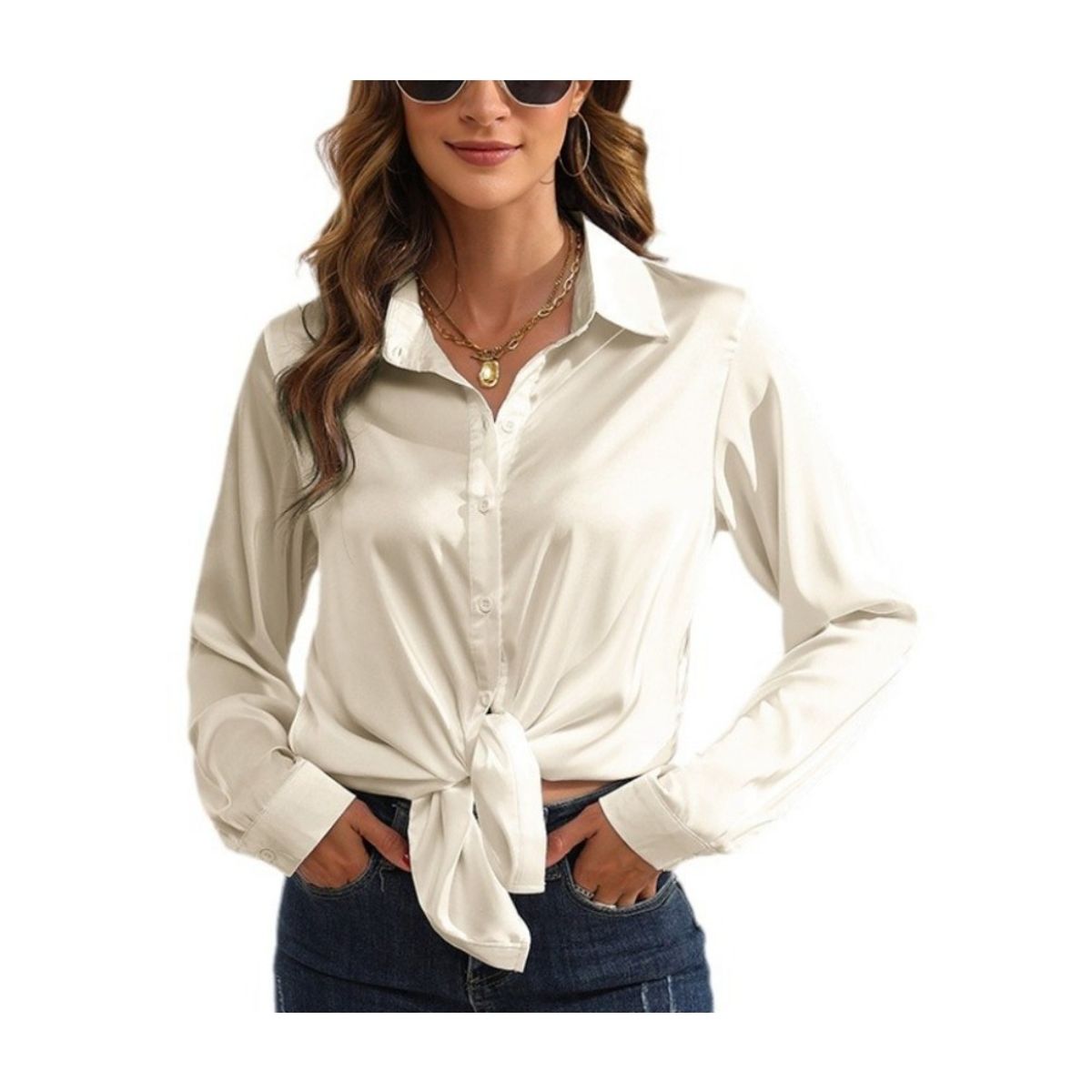 GIOIO - Camisa Satín Liso Manga Larga Premium​