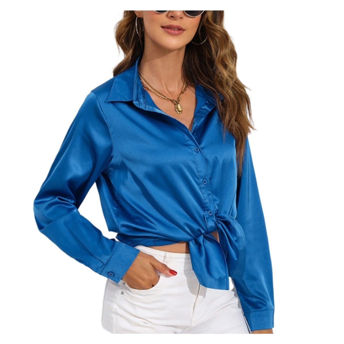 GIOIO - Camisa Satín Liso Manga Larga Premium​