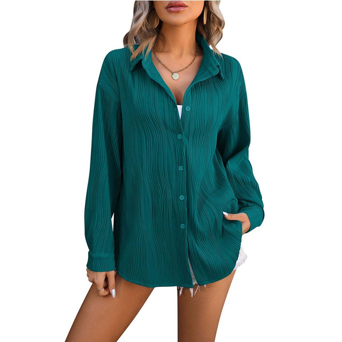 GIOIO - Camisa Ondas Holgada Urbana Figura Esbelta​