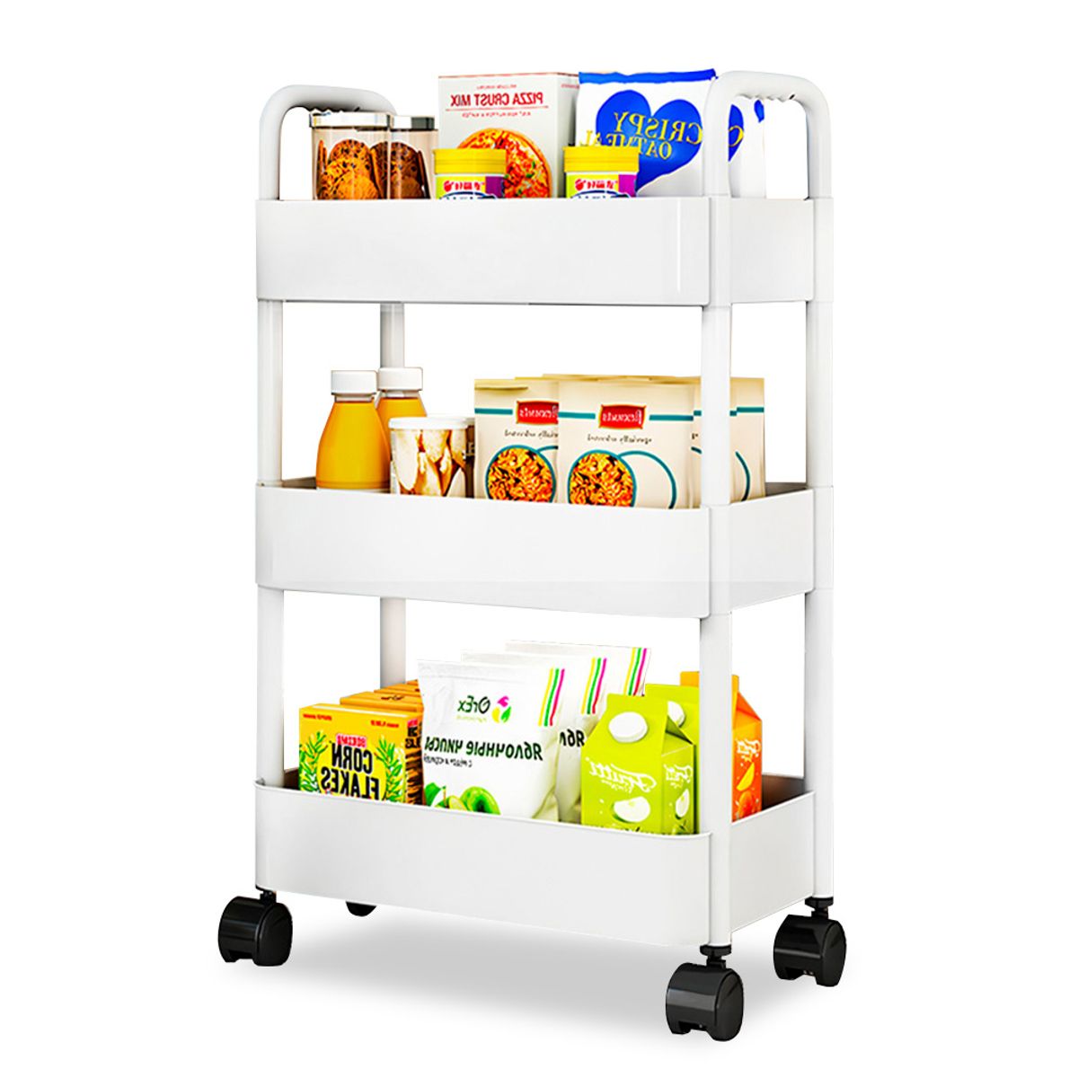 KELLER - Carrito Organizador Estante 3 Niveles con Colgadores y Ruedas para Cocina JK3 BL