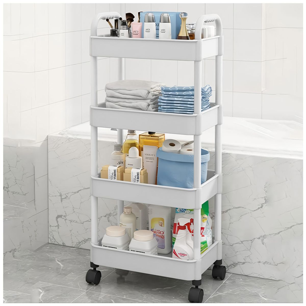 KELLER - Organizador con Ruedas de 4 Niveles Multiuso para Baño JK4