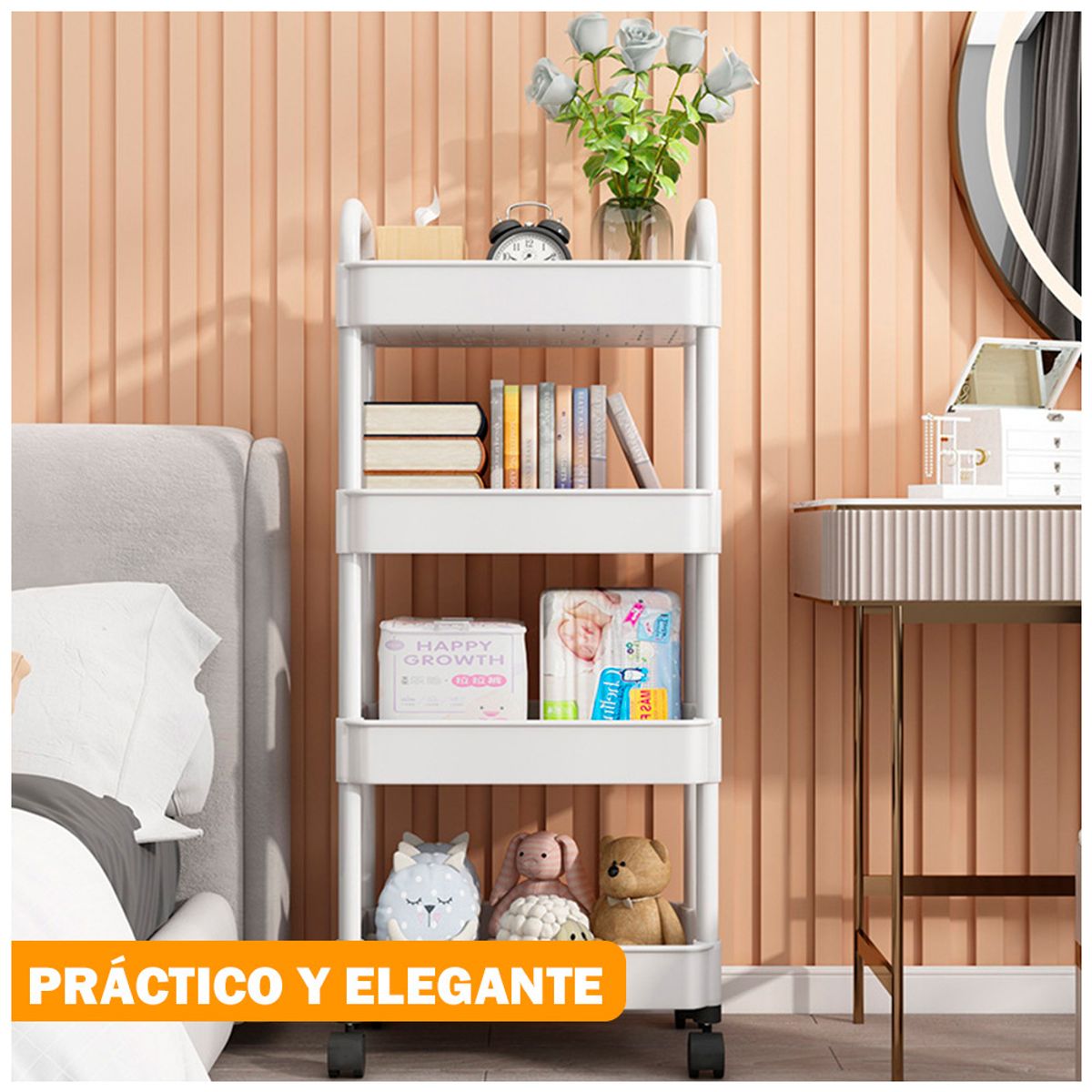 KELLER - Organizador con Ruedas de 4 Niveles Multiuso para Baño JK4