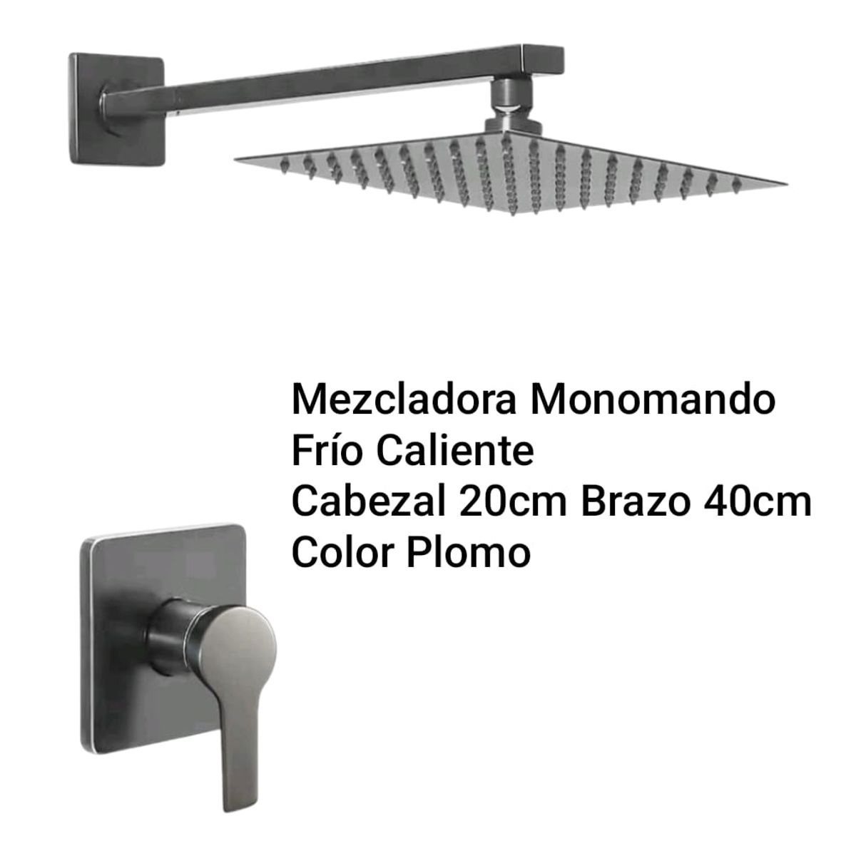 APACHE - Super Combo Ducha 20cm con Mezcladora monomando Caliente frio Gris Plomo Acero Inoxidable