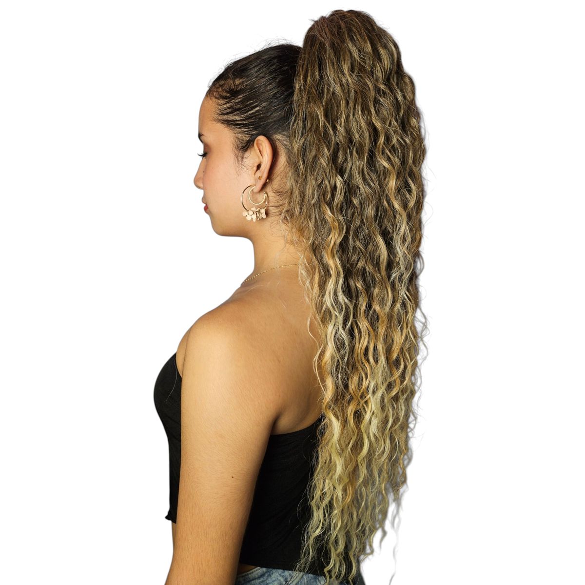 GENERICO - EXTENSIONES DE COLA DE FIBRA FUTURA RIZOS SOÑADOS DE 71CM DE LARGO Y 145GR CON 2 CLIP Y LIGA AJUSTABLE - RUBIO CENIZO CLARO DORADO BALAYAGE