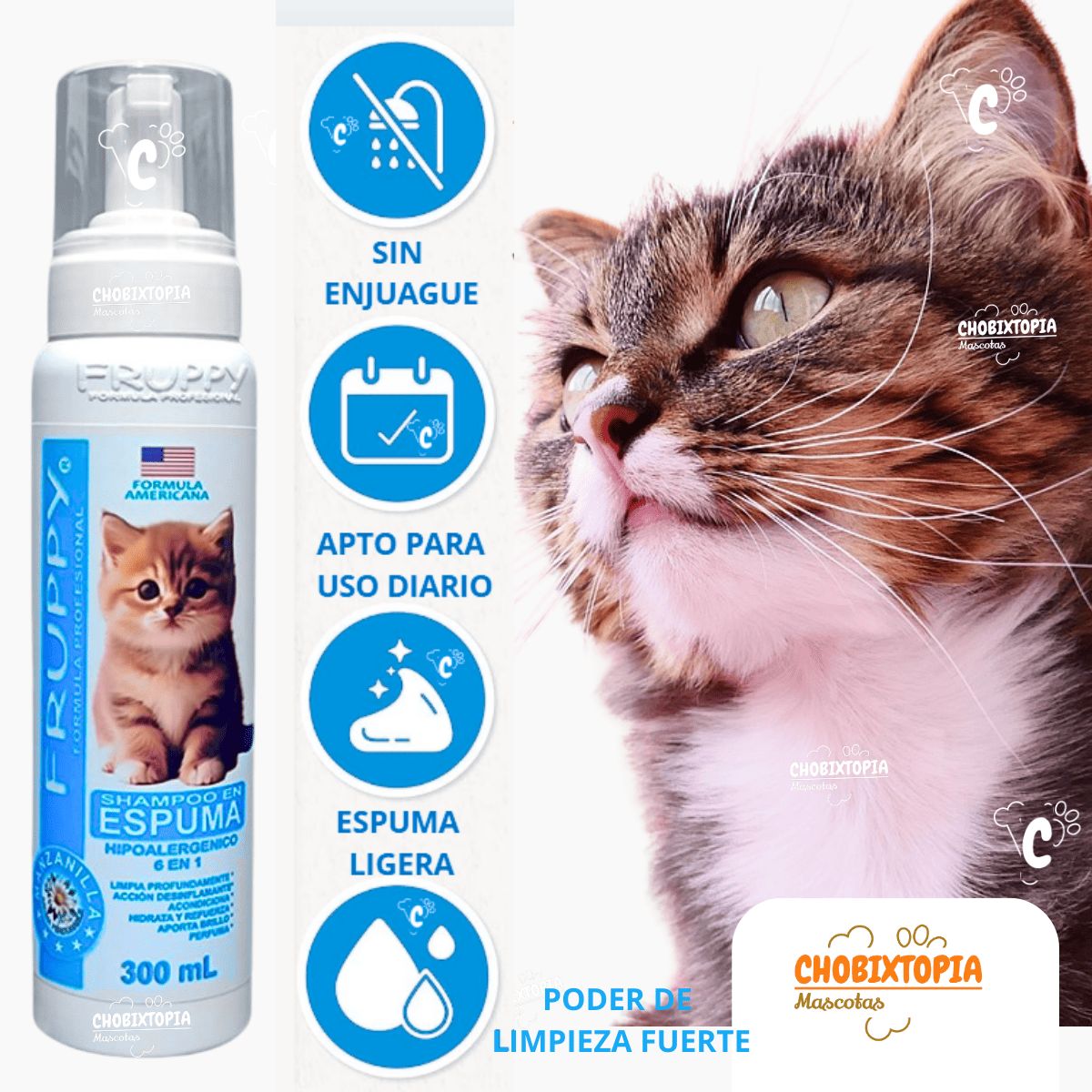 GENERICO - ESPUMA SHAMPOO FRUPPY HIPOALERGENICO GATOS x 300 mL