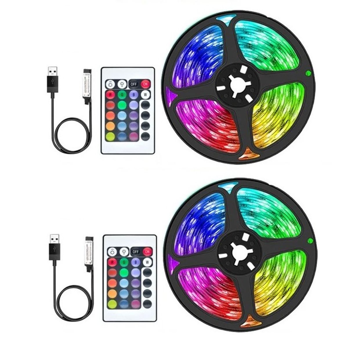 GENERICO - 2 Cintas tira LED USB de 5 metros RGB con Control Remoto