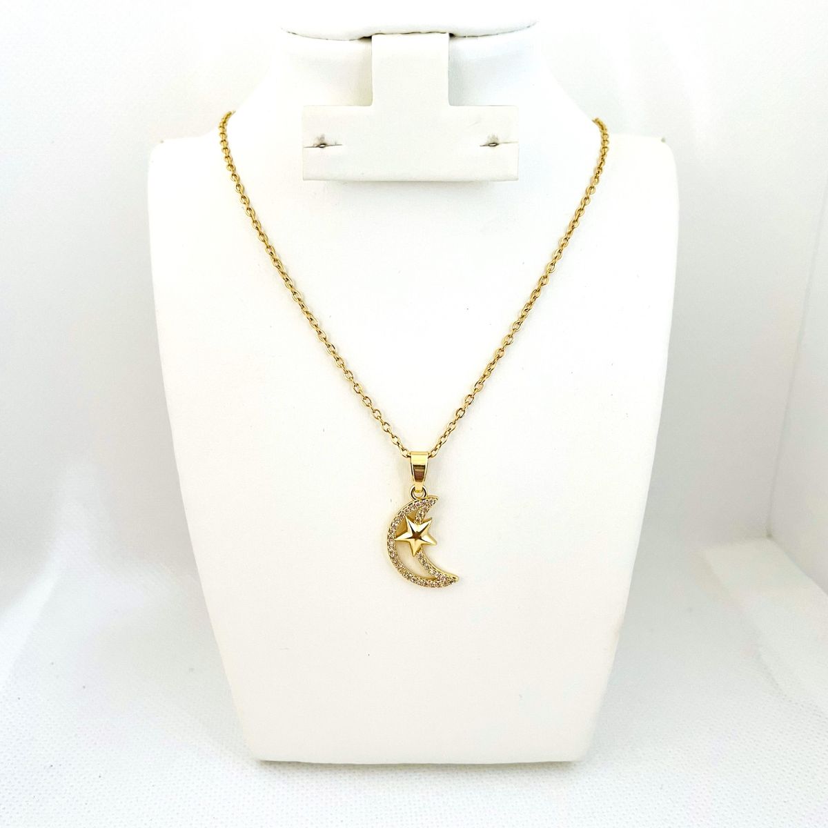 GENERICO - Collar de Acero Luna y Estrella Cristales 43 cm