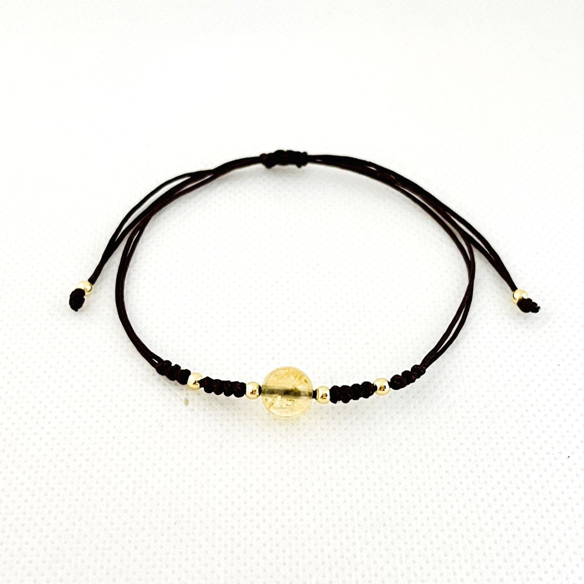 GENERICO - Pulsera de Hilo con Cuarzo Citrino y Billas de acero - Marrón