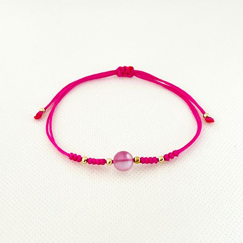 GENERICO - Pulsera de Hilo con Cuarzo Ágata Fucsia y Billas de acero - Fucsia