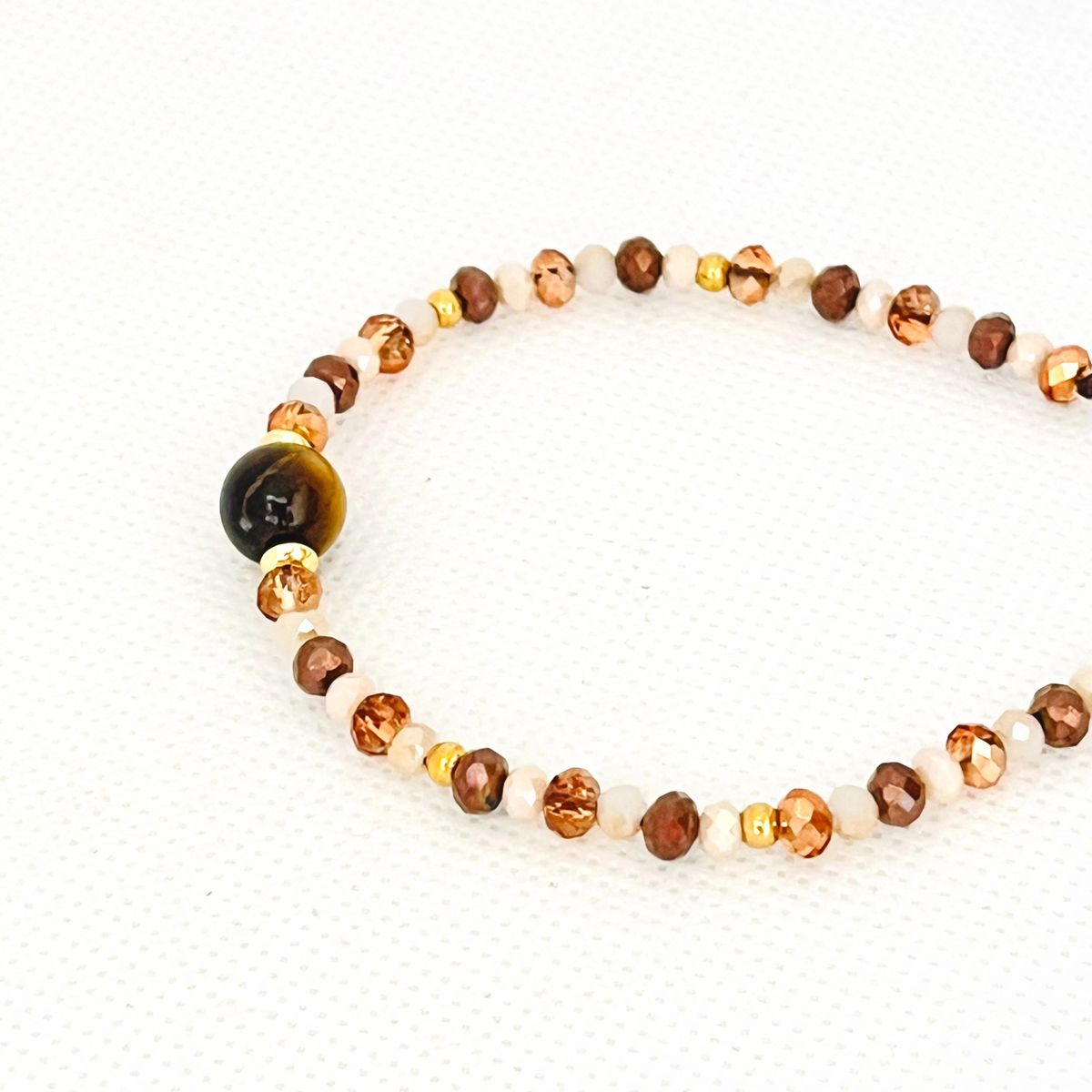 GENERICO - Pulsera hecha a mano con ojo de tigre hilo muranos y acero - Sofía