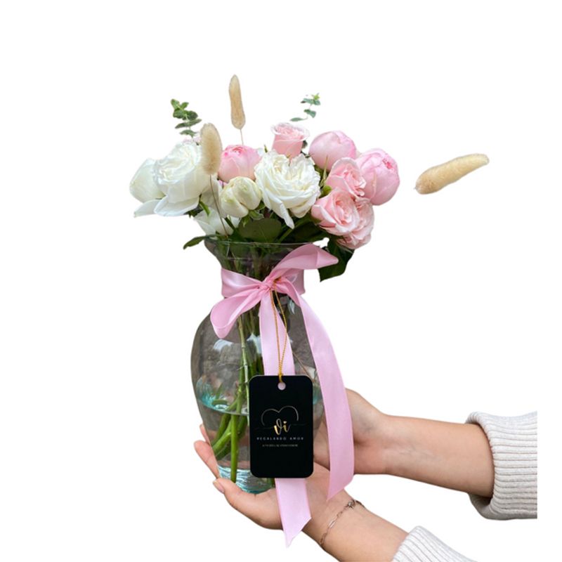 GENERICO - Florero Tiffany - para el Hogar -Peonias Rosas inglesas