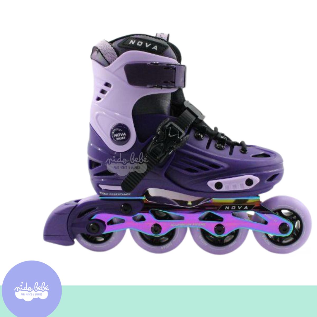 GENERICO - PATIN LINEAL NOVA ROLLER ORIGINAL NEGRO LILA M 32 A 35