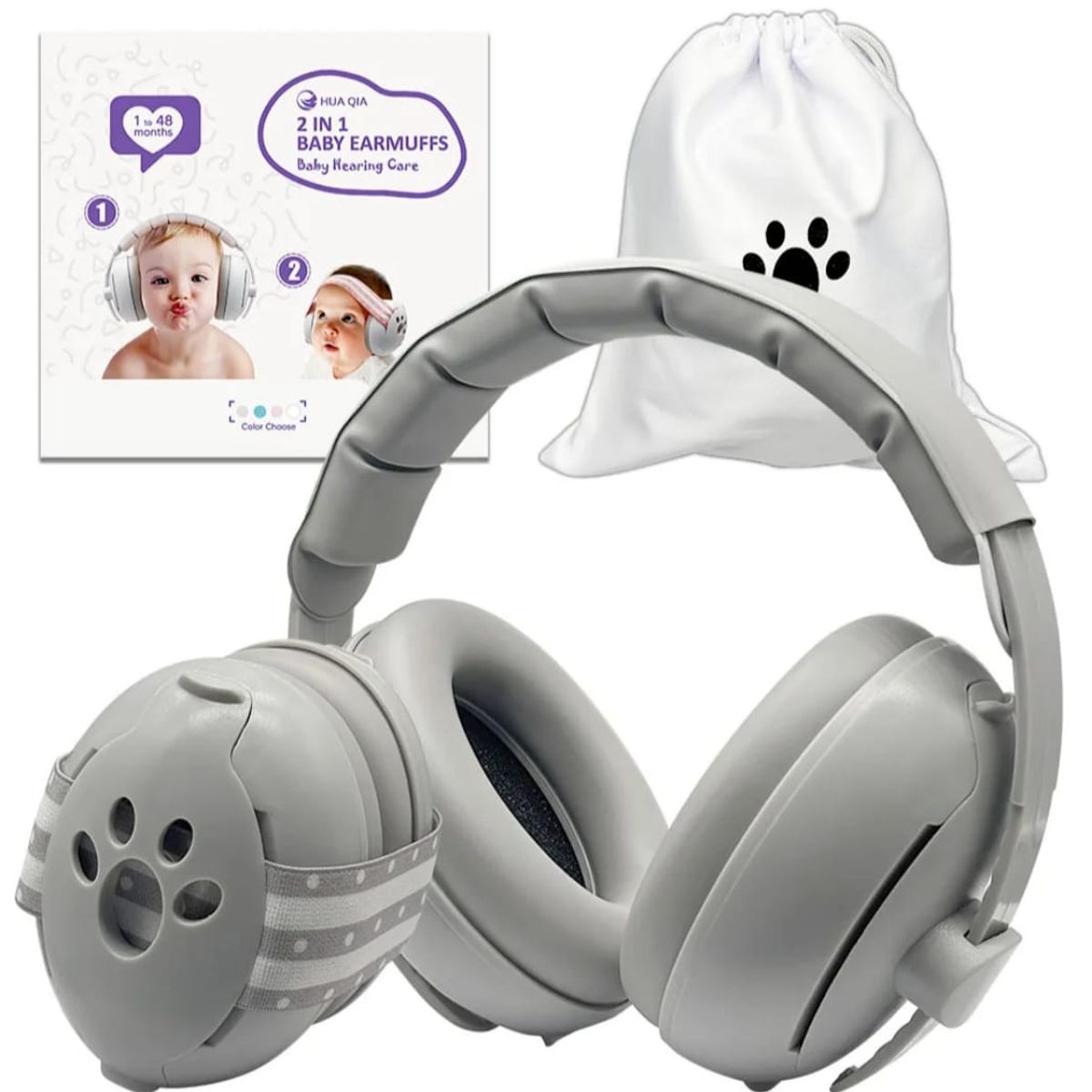 GENERICO - OREJERAS ANTIRUIDO 2 en 1 PARA BEBÉS - GRIS