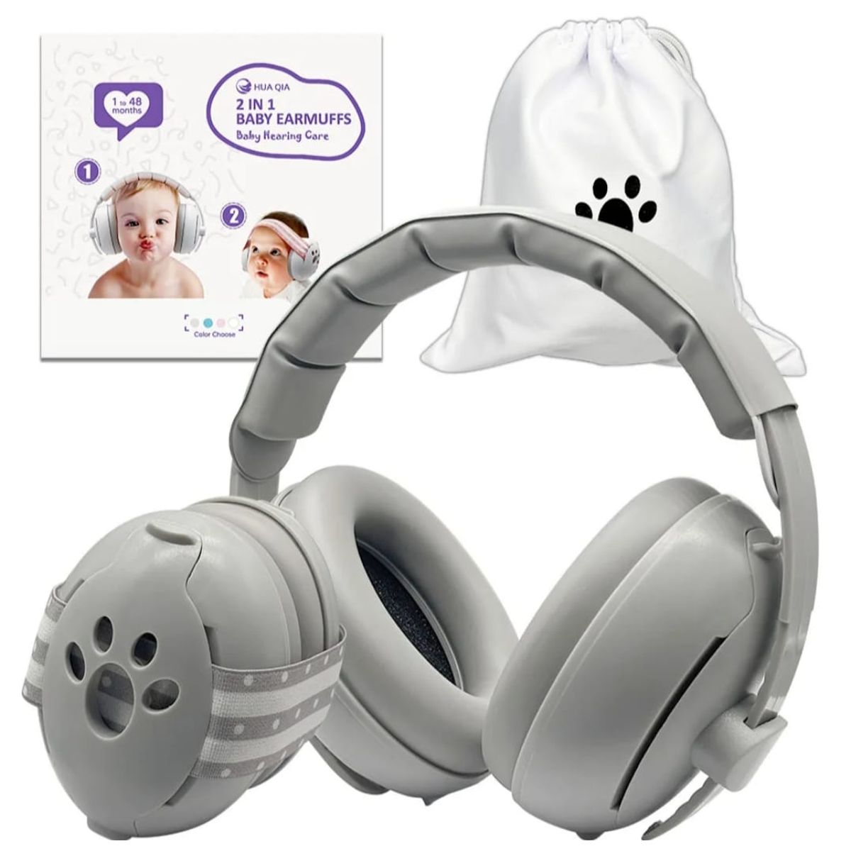 GENERICO - OREJERAS ANTIRUIDO 2 en 1 PARA BEBÉS - GRIS