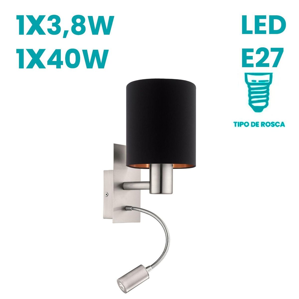 EGLO - Aplique Pasteri 1x40w Negro