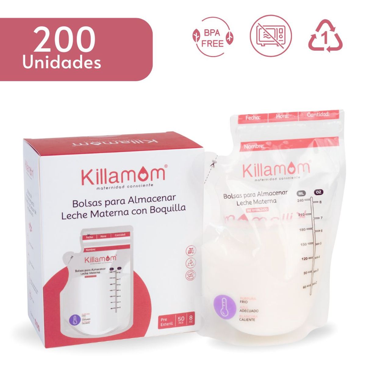 KILLAMOM - Bolsas de almacenamiento de leche materna    x 200 unidades