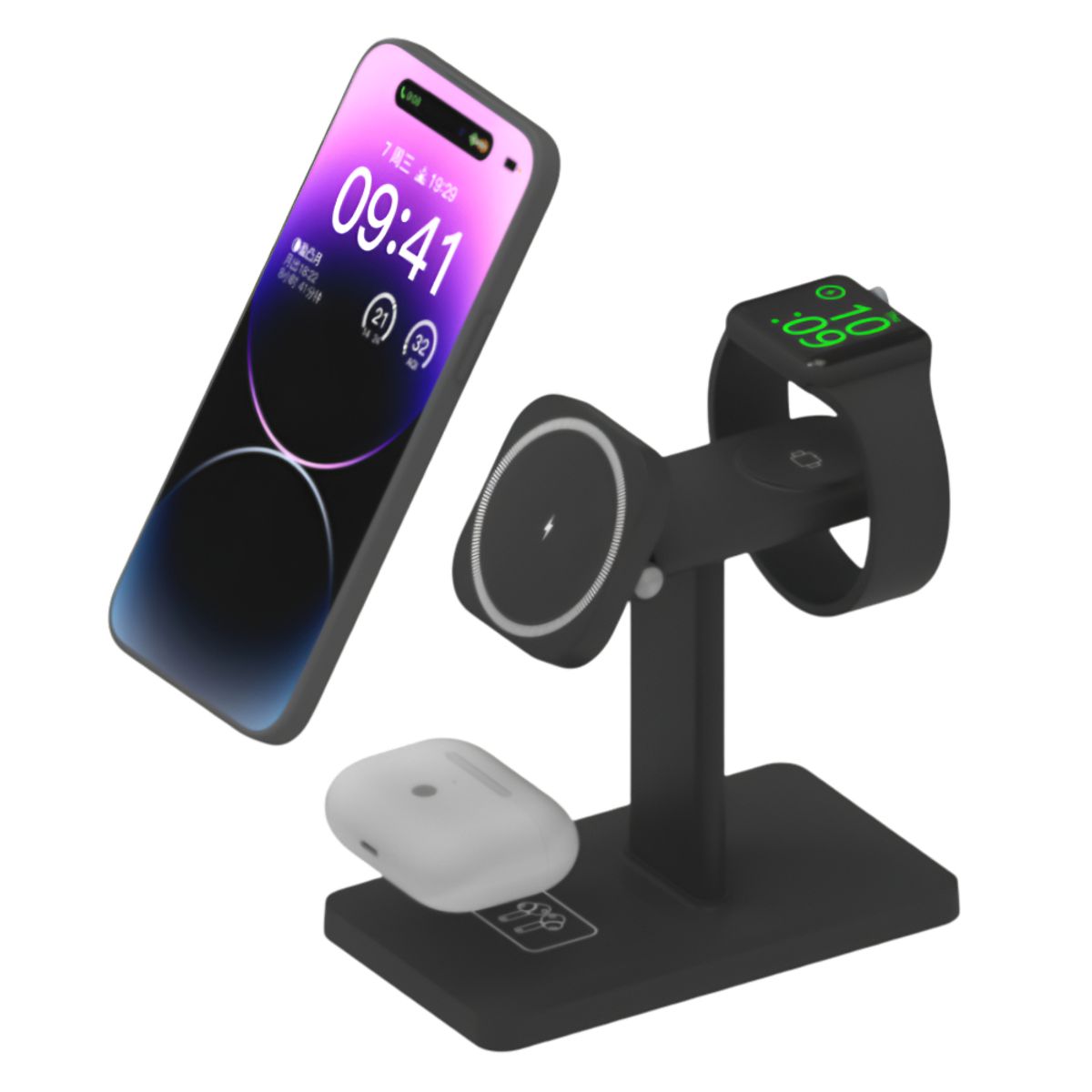 OEM - Cargador Inalámbrico Magnético 3 en 1 Para iPhone AirPods Apple Watch