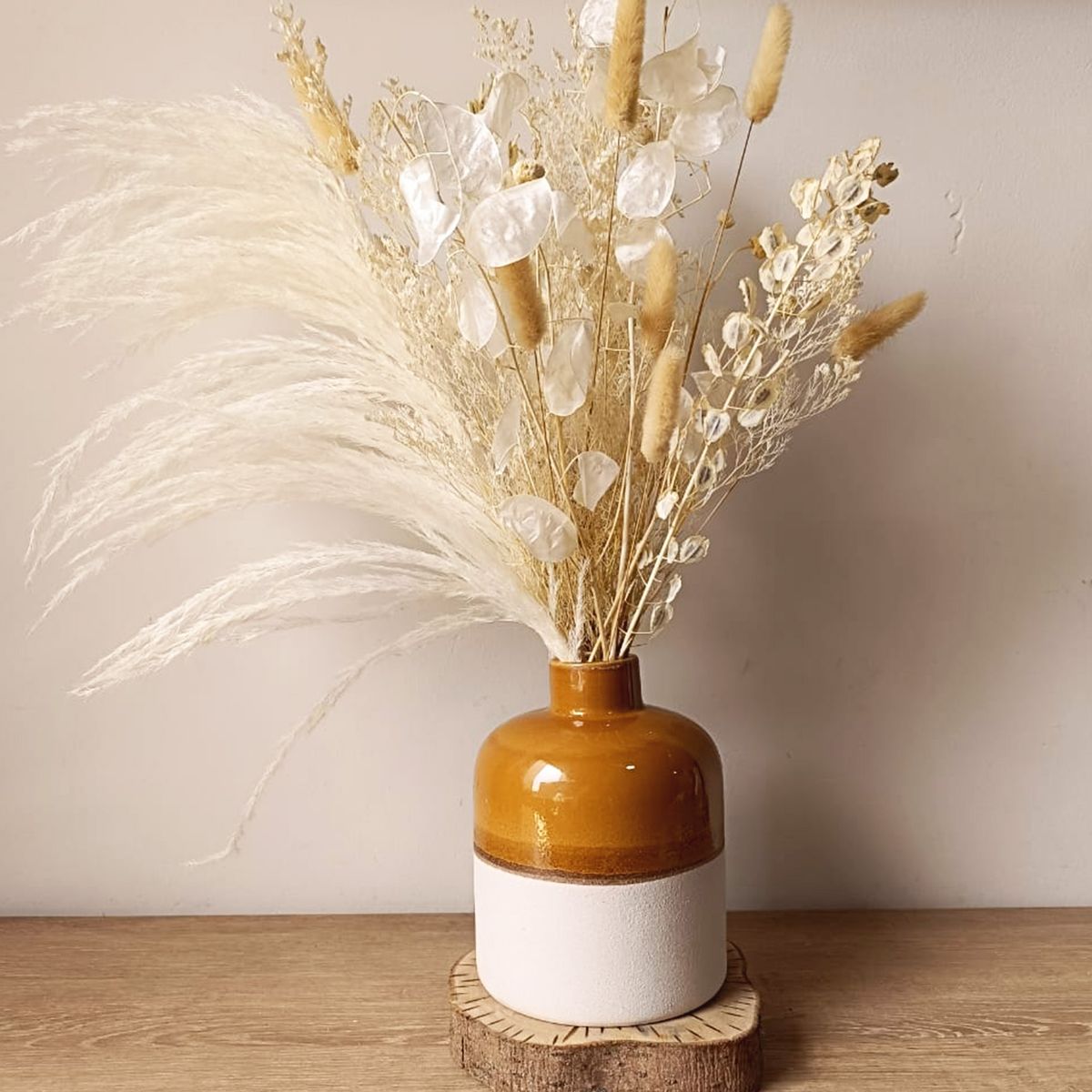 GENERICO - Arreglo Flores Secas Pampas Boho Ivory Maceta Cerámica