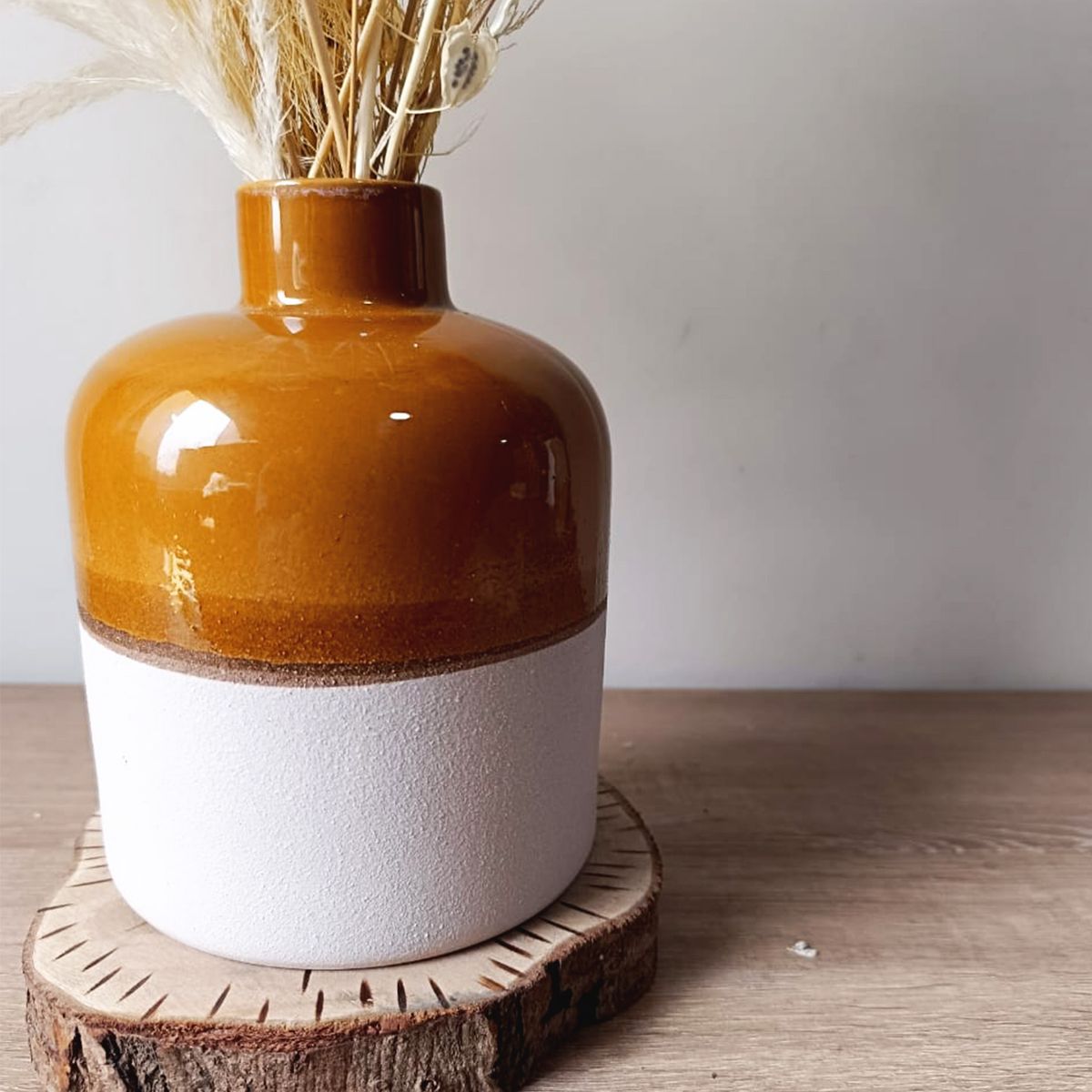 GENERICO - Arreglo Flores Secas Pampas Boho Ivory Maceta Cerámica