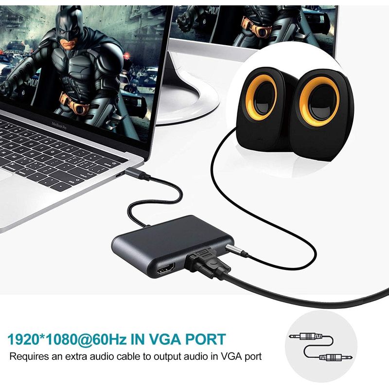 GENERICO - Adaptador de audio USB C a HDMI VGA PLOMO