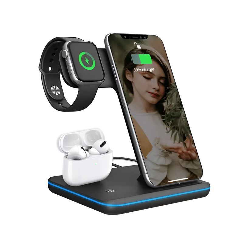 GENERICO - Cargador Inalámbrico Magnético 3 en 1 Para iPhone AirPods Apple Watch