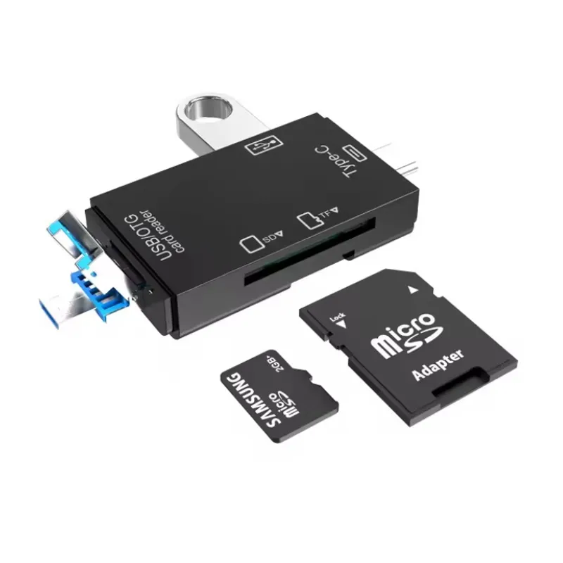 GENERICO - LECTOR TARJETAS MEMORIA SD TF USB TIPO C MICRO USB NEGRO