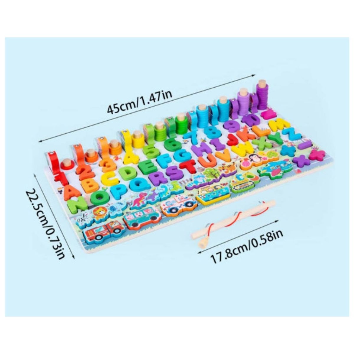 GENERICO - Tablero Didáctico Montessori 5 en 1 - Clasificación Encaje Pesca Números y Letras