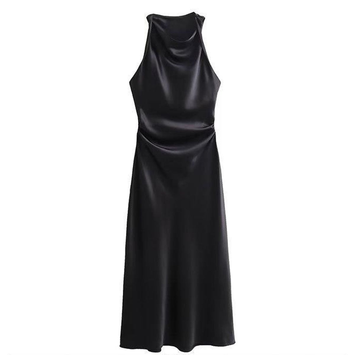 TIOZONEY - Vestido Holgado Con Cuello En V Liso De Manga Corta De Algod - Negro