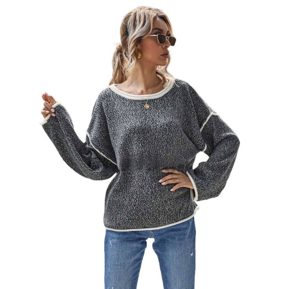 TIOZONEY - Suéter de mujer-Gris