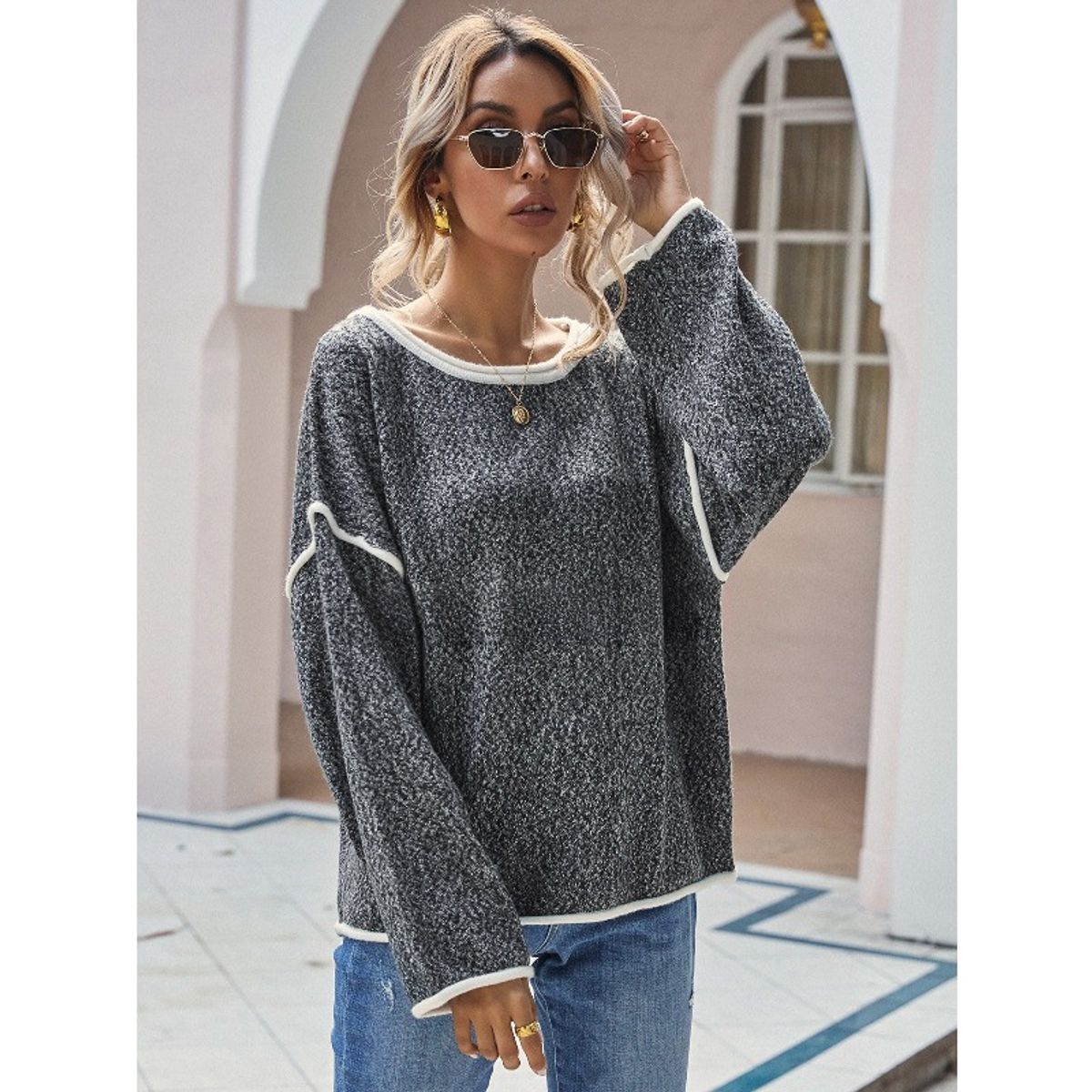 TIOZONEY - Suéter de mujer-Gris