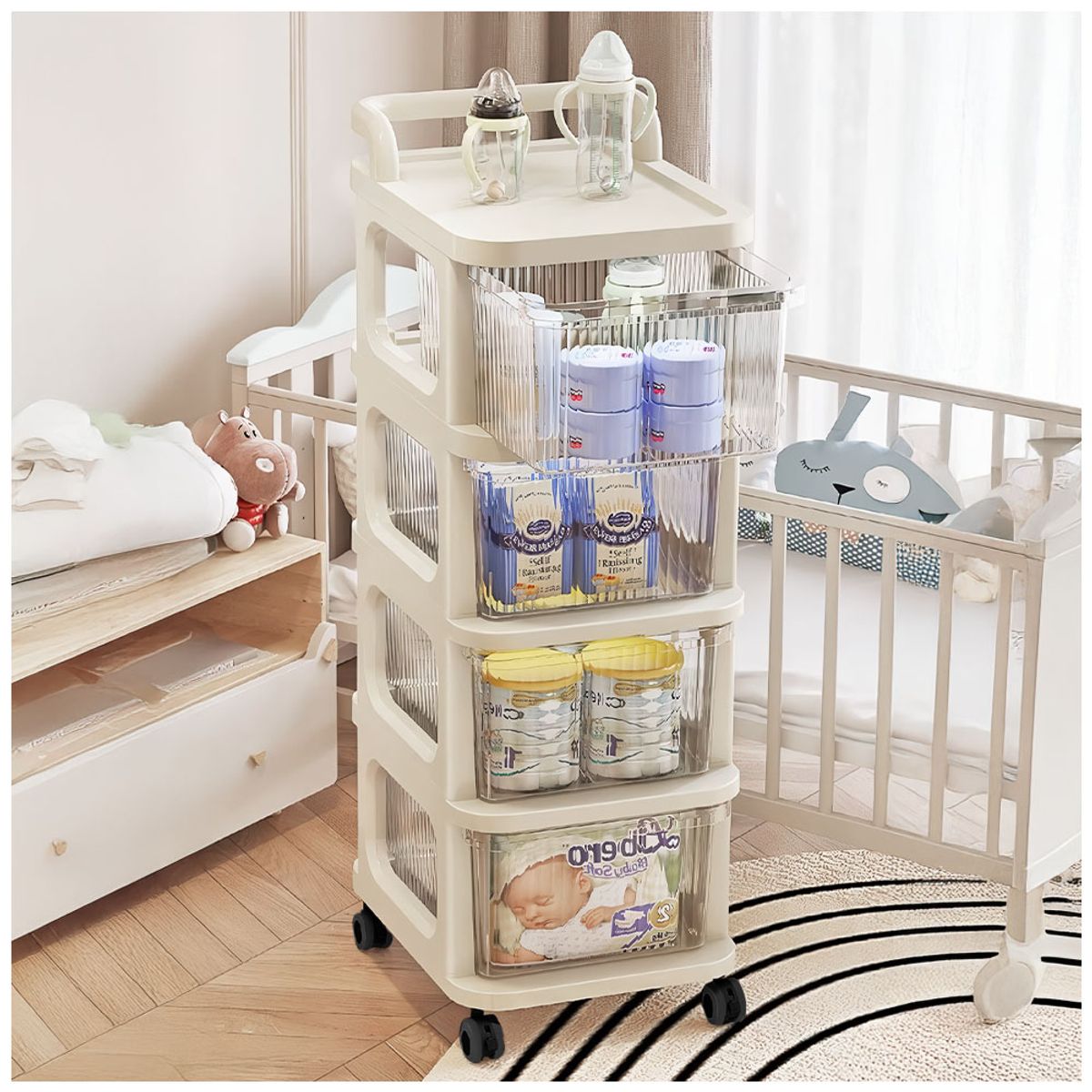 KELLER - Organizador de Pañales y Accesorios de Bebé 4 Niveles con Ruedas CT4