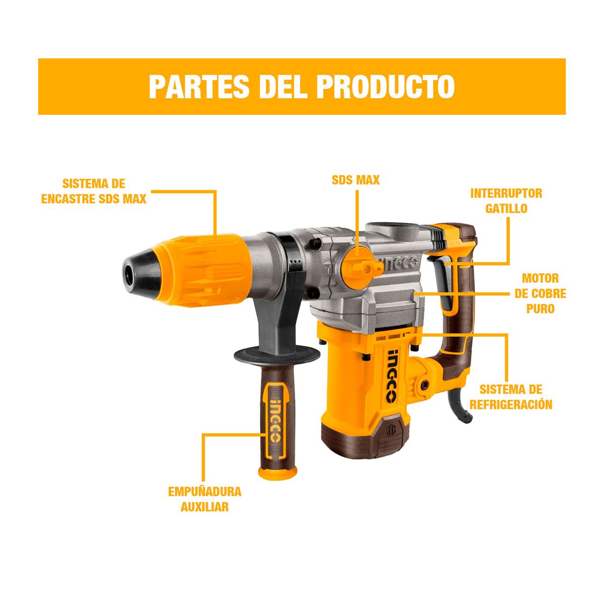 INGCO TOOLS - Rotomartillo Ingco 1600w Sds Max 10j 3850bpm 630rpm