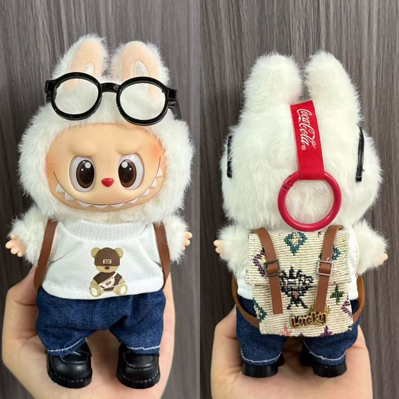 POP MART - Ropa Labubu Polo Oso Short Jean Mochila Marron Lucky