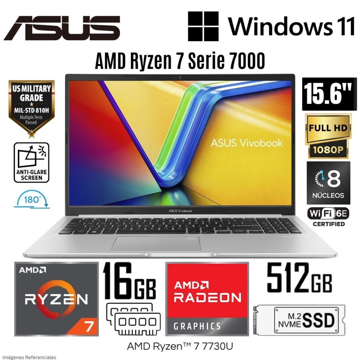 ASUS - Laptop Asus Vivobook 15 M1502YA-NJ147W AMD Ryzen 7 7730U 16GB RAM 512GB SSD 15.6"  FHD Cool Silver