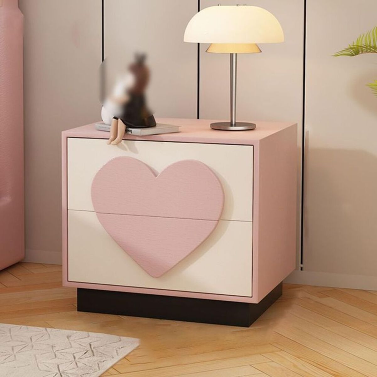 TU MESITA - Velador Infantil Corazón 2 Cajones RosadoBlanco TU MESITA