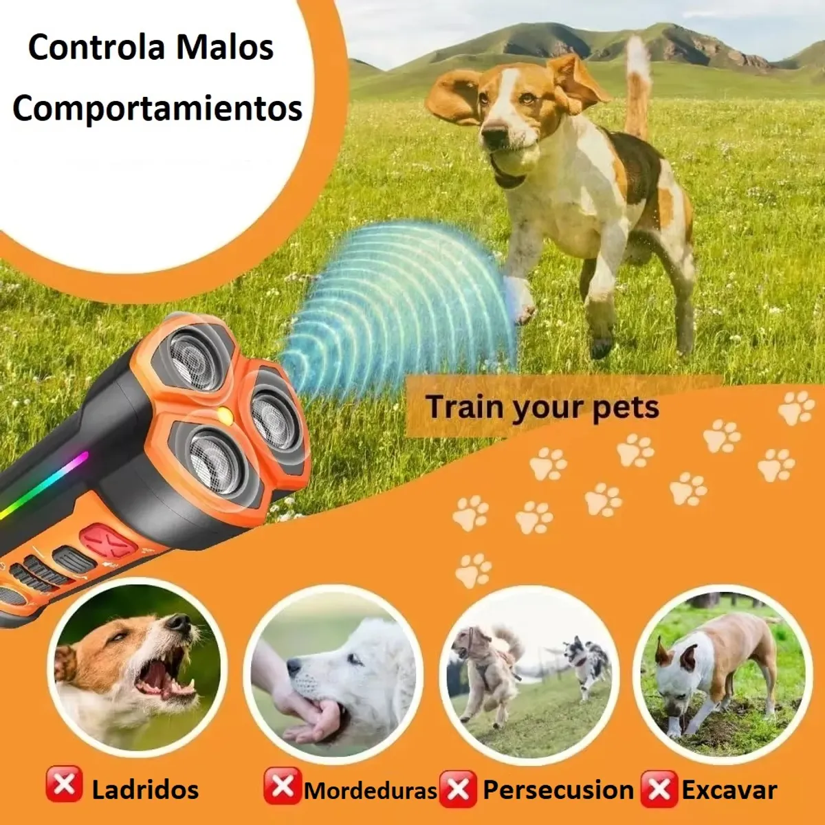 GENERICO - Ahuyentador Perros XP40 Ultrasonico Recargable Linterna LED