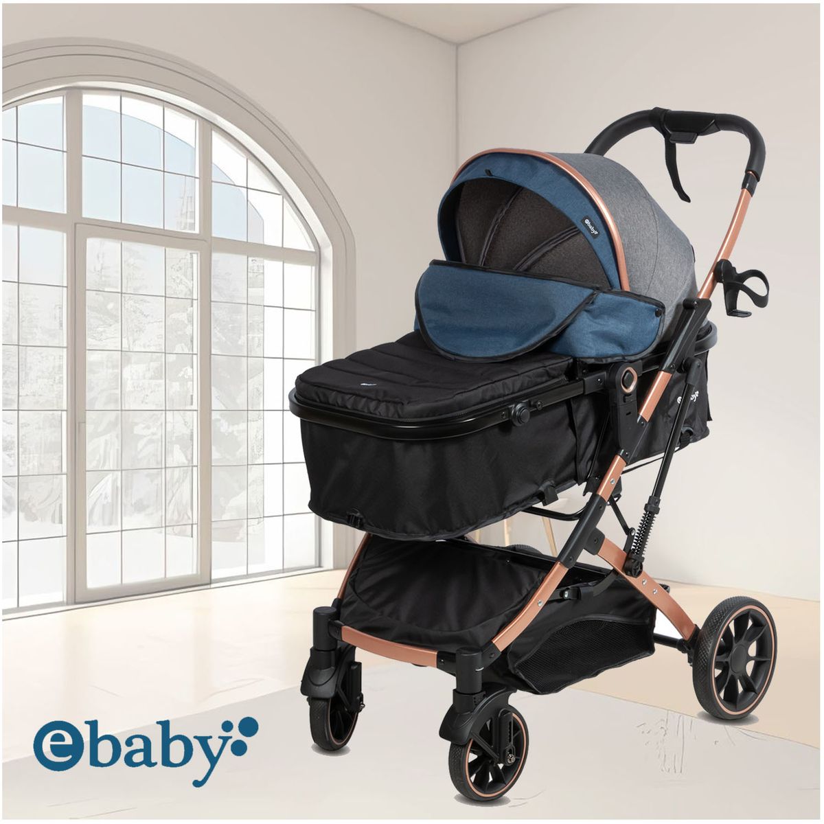 BABY - Coche Moisés de Lujo EBABY «SHIRO» Multifuncional Blue