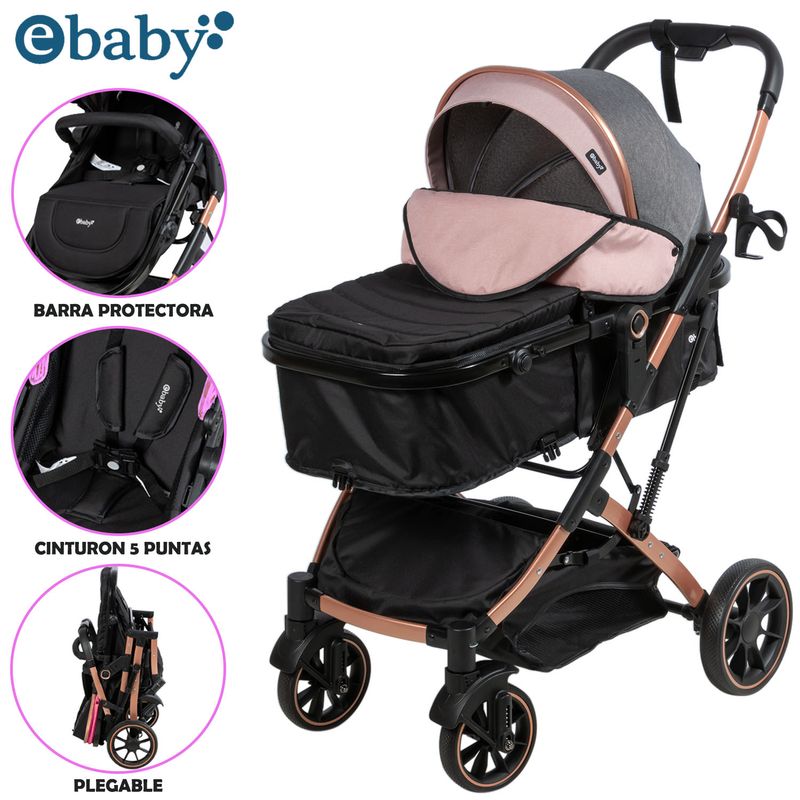 BABY - Coche Moisés de Lujo EBABY «SHIRO» Multifuncional Pink
