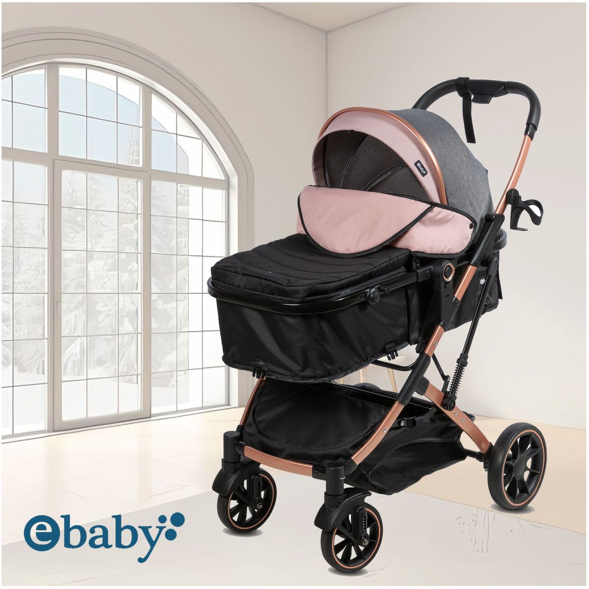 BABY - Coche Moisés de Lujo EBABY «SHIRO» Multifuncional Pink