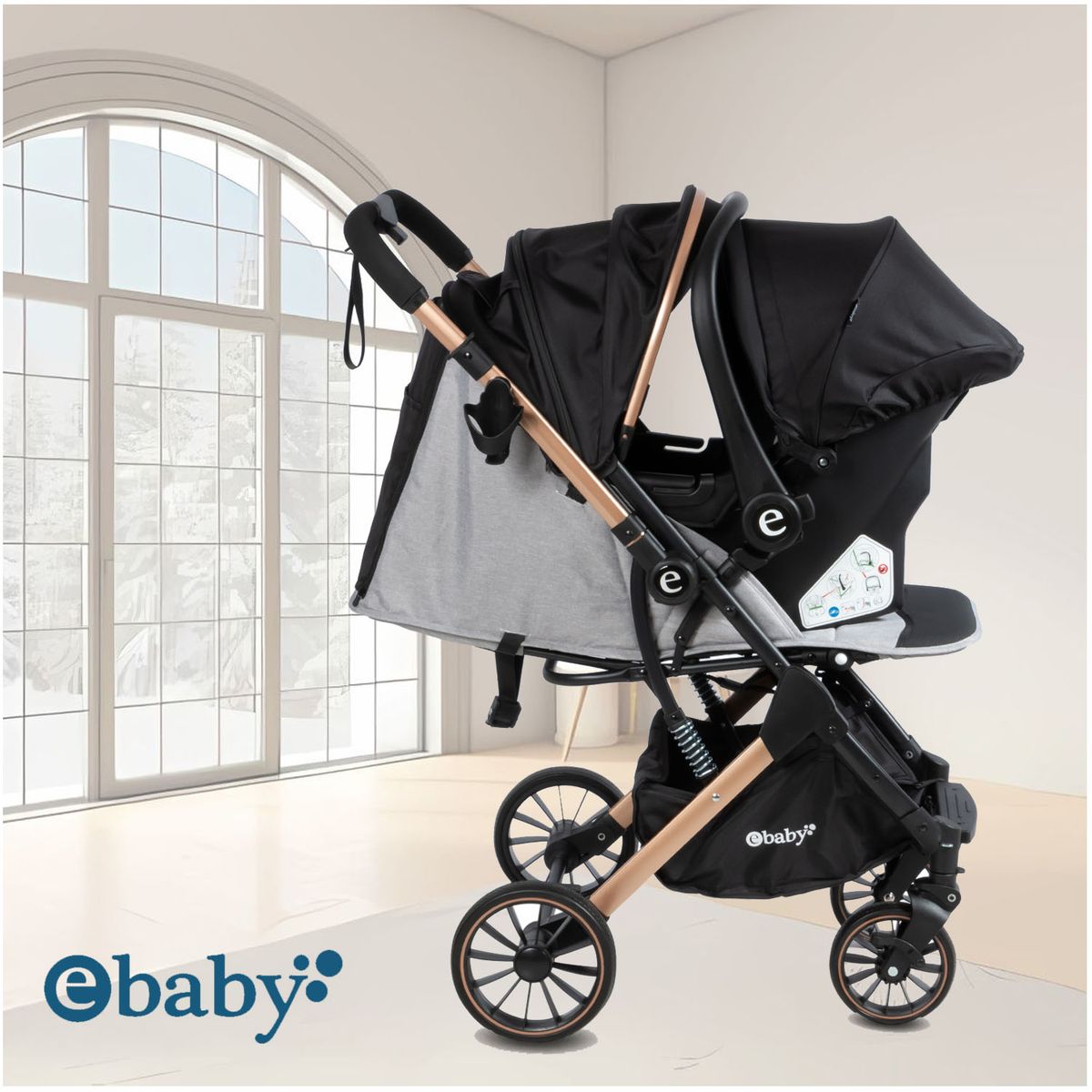 BABY - Coche Moisés Travel System EBABY «SPARROW» Porta Bebé Gray