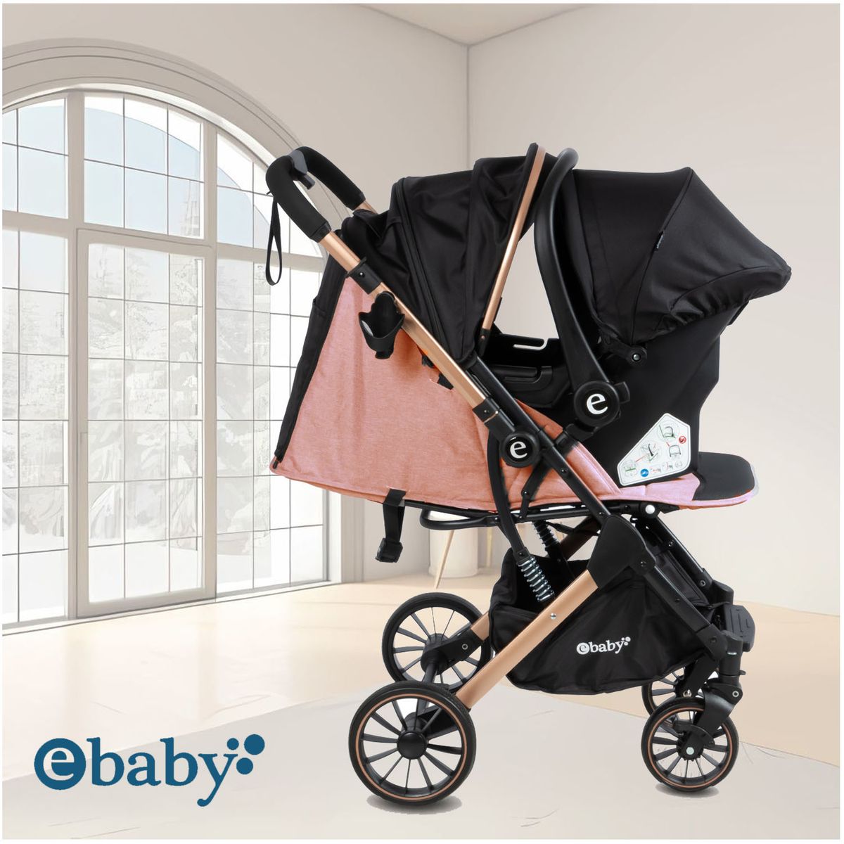 Baby - Coche Moisés Travel System EBABY «SPARROW» Porta Bebé Pink