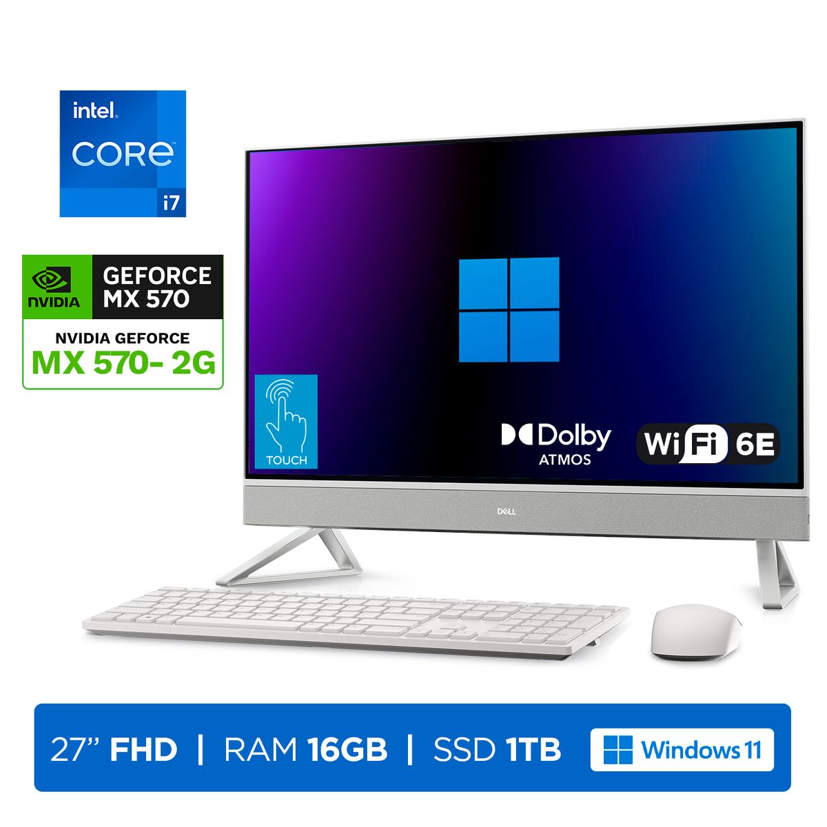 DELL - PC AIO Dell Inspiron 27 7730 Core 7-150U 16GB 1TB TV2GB 27" FHD Touch W11H White