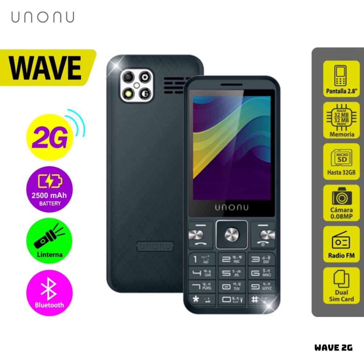 UNONU - CELULAR BASICO UNONU WAVE 2G DUAL SIM - NEGRO