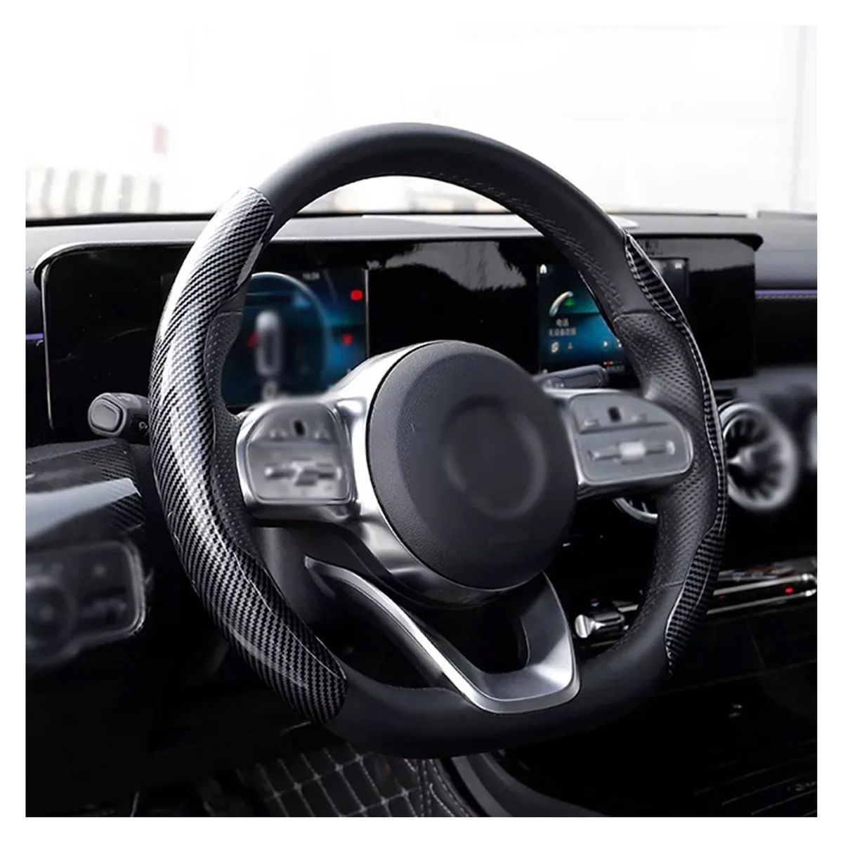 GENERICO - Cubre Volante 2PCS Fibra de Carbono Negro Brillante 33cm