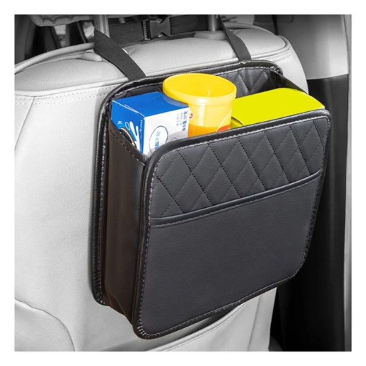 GENERICO - ORGANIZADOR PARA ASIENTO UNIVERSAL DE CUERO NEGRO 225x85CM
