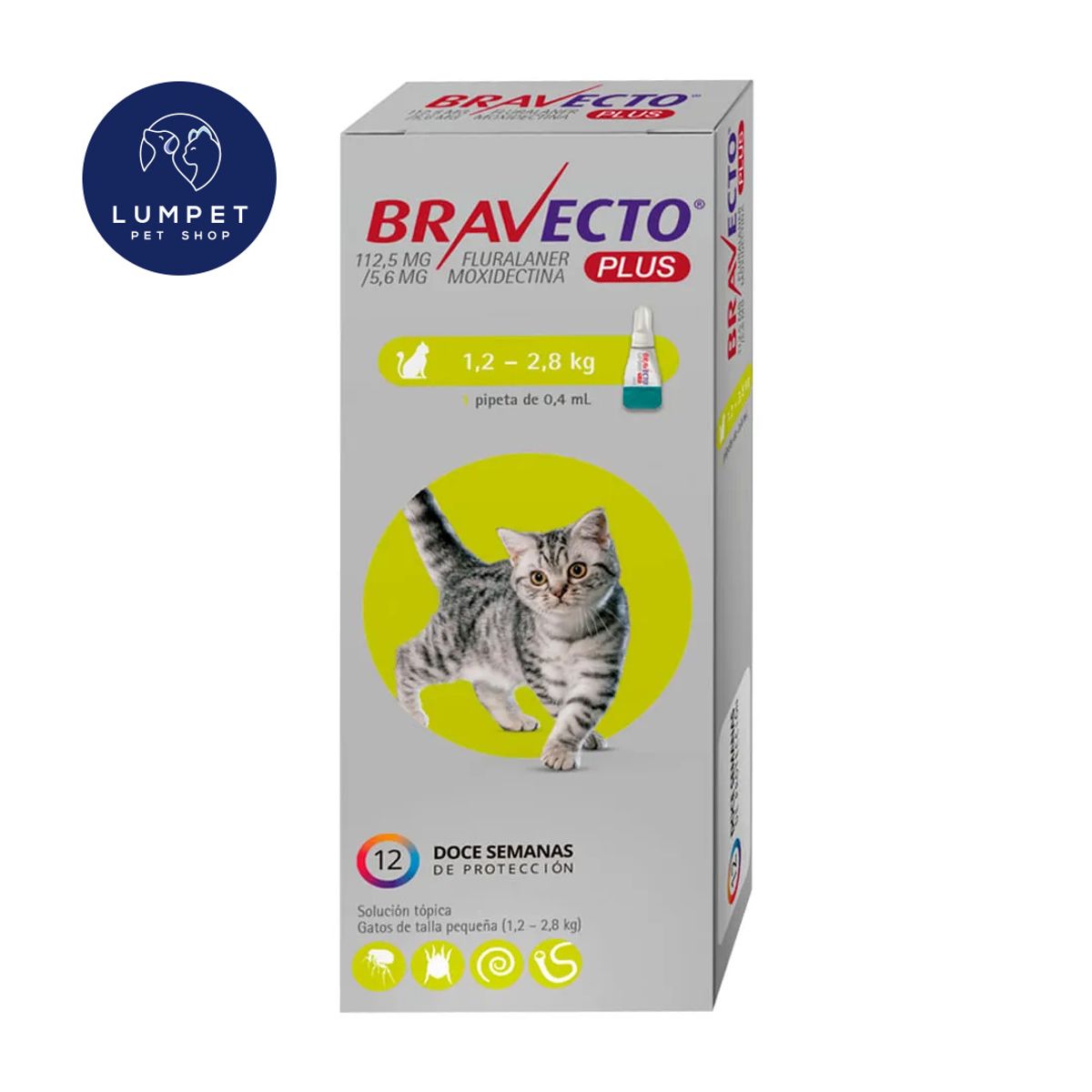 BRAVECTO - Bravecto Plus Gato 1,2 - 2,8 kg X1 Pipeta