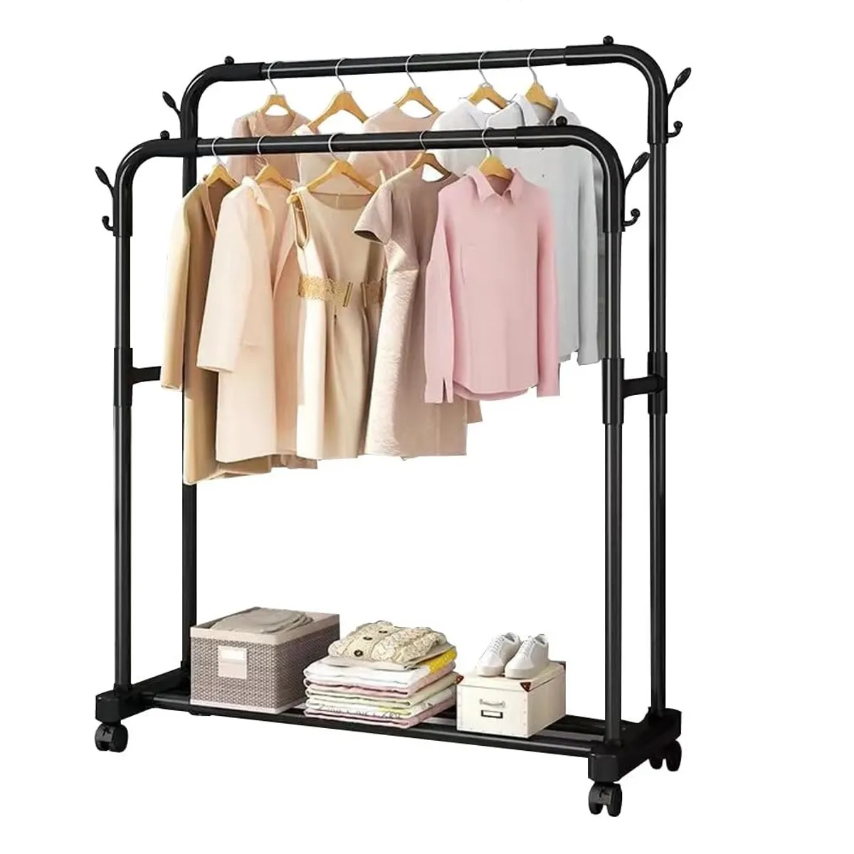 GENERICO - Perchero doble barra con zapatera negro 143cm