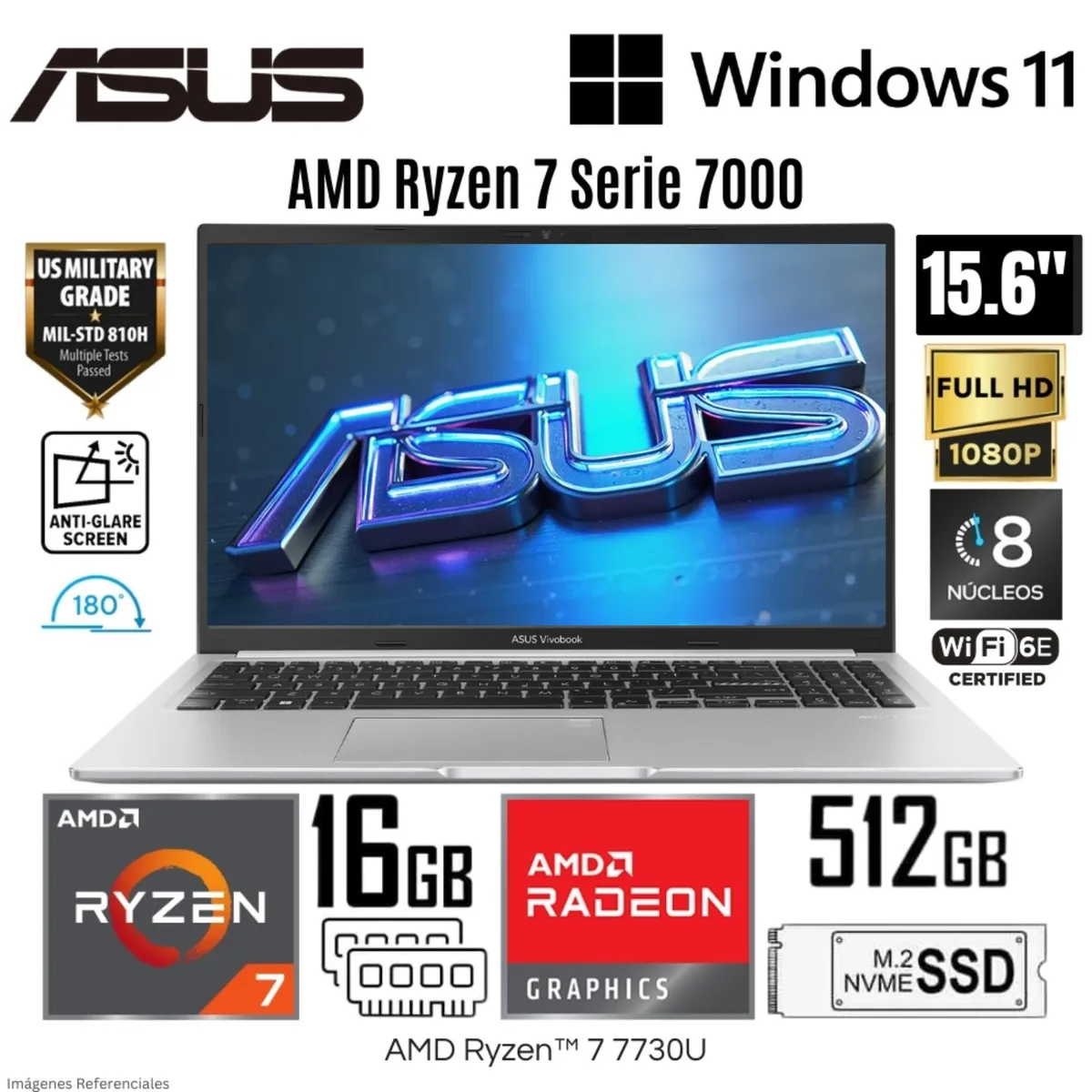 ASUS - Laptop Asus Vivobook 15 M1502YA-NJ147W AMD Ryzen 7 7730U 16GB RAM 512GB SSD 15.6"  FHD Cool Silver